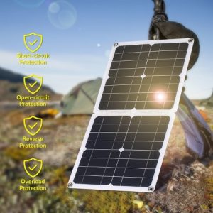 Carica del pannello solare pieghevole da 50 W con uscita DC e USB e TYPE-C Modulo ad alta efficienza IP65 resistente all'acqua per dispositivo elettronico per auto da casa per camper