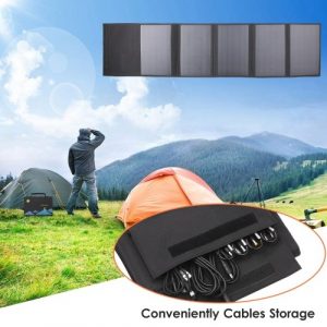 KKmoon Borsa pieghevole a pannello solare da 40 W a 5 pieghe Caricatore solare con doppia uscita USB + DC Caricatore solare pieghevole portatile Alimentatore portatile da esterno per escursionismo all'aperto Arrampicata in campeggio Picnic