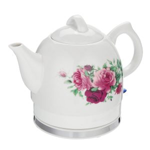 1.2L elettrico Tè pentola in ceramica bollitore con rosa floreale a temperatura variabile bianco