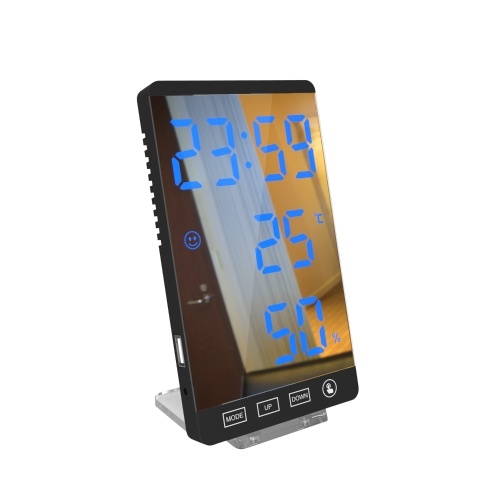 Sveglia da camera a LED con sveglia digitale a specchio con umidità temperatura-tempo