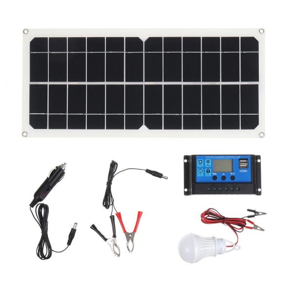 10W 12V / 5V USB solare Sistema di alimentazione del pannello Batteria Generatore di caricabatterie luce a led Lampadina