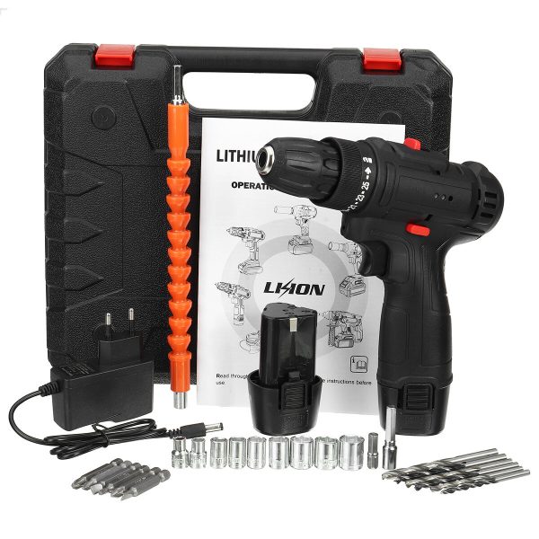 12V LED Trapano elettrico senza fili Hammer Trapano ricaricabile cacciavite W / 2 pezzi Batteria