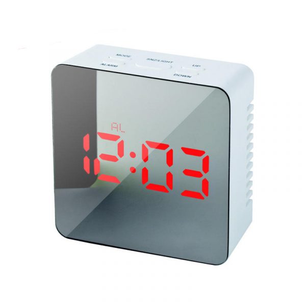 HC-29 Specchio digitale con ricarica USB Cube LED Funzione snooze modalità notturna Termometro Sveglia
