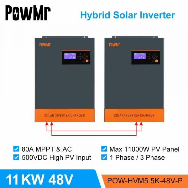 PowMr 2 pz Hybr1d solare Inverter 11KW 48V 220V 500Vdc Ingresso FV 80A MPPT solare Caricabatterie E Caricabatterie Batte