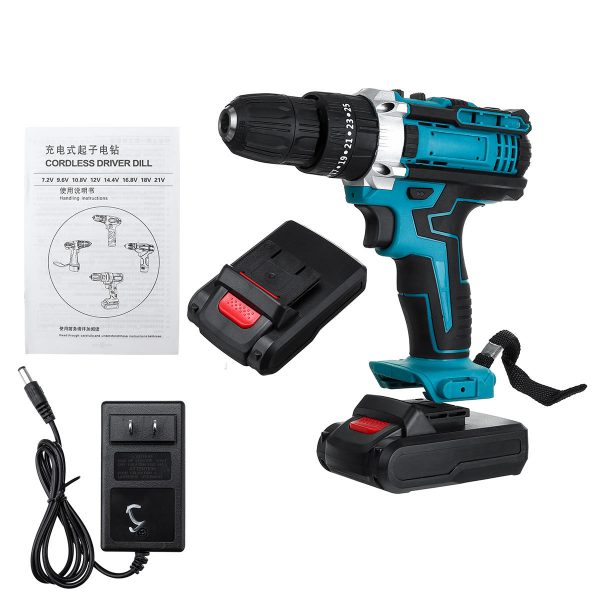 Trapano avvitatore elettrico 48V Trapani elettrici W / 1 o 2 Batteria luce a led Interruttore avanti / indietro a 18 + 2