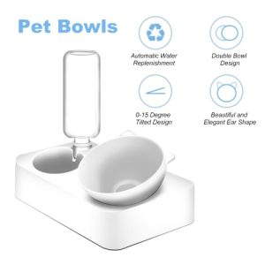 Ciotole per gatti a doppio cane Dispenser per acqua automatico per animali domestici Ciotola per mangime per cani rimovibile Ciotole per acqua per animali domestici per gatti e cani di piccola taglia ， Design inclinato di 15 gradi ， S