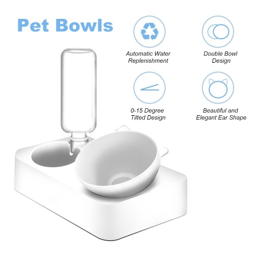 Ciotole per gatti a doppio cane Dispenser per acqua automatico per animali domestici Ciotola per mangime per cani rimovibile Ciotole per acqua per animali domestici per gatti e cani di piccola taglia ， Design inclinato di 15 gradi ， S