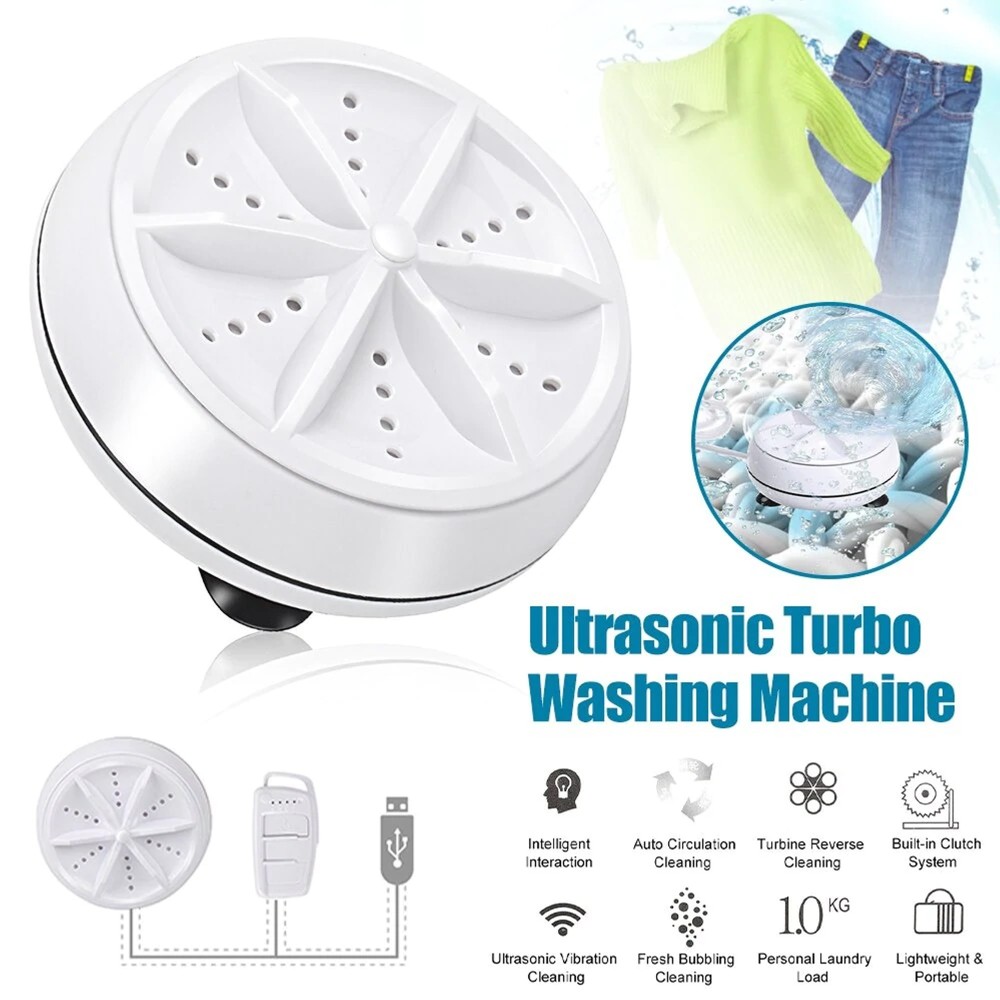 MINI LAVATRICE AD ULTRASUONI PORTATILE USB LAVAGGIO CON TURBINE DA VIAGGIO BARCA