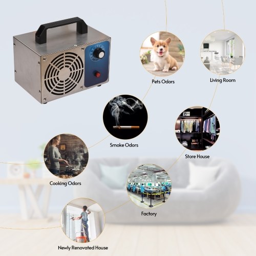Generatore di ozono digitale Purificatore d'aria Ionizzatore Deodorante Sterilizzatore per bagno Cucina Soggiorno Rimuovere il fumo Cucinare Animali domestici Odore 5.000 mg/h Spina europea