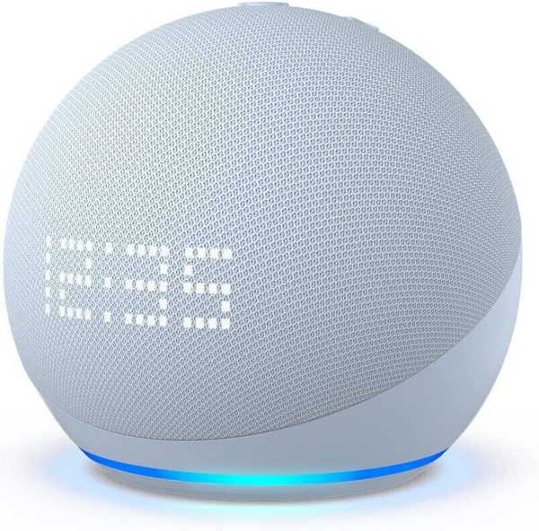 Amazon Echo Dot (5ª generazione) con orologio Azzurro tenue