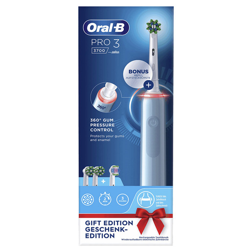 Oral-B PRO Spazzolino Elettrico Ricaricabile 3 3700 Blu, 3 testine, 1