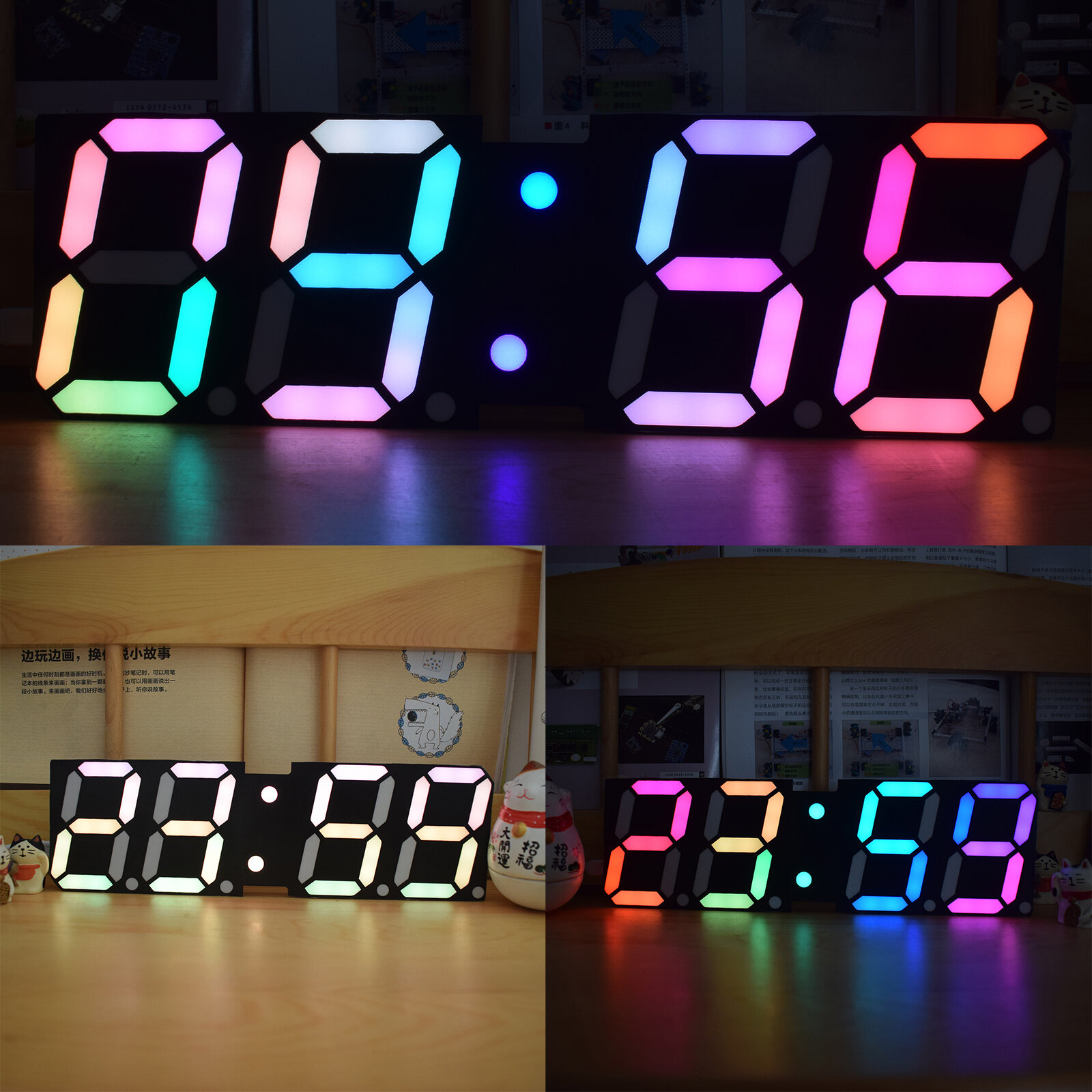 High-Luminosità LED Font di grandi dimensioni RGB Arcobaleno Colore Desktop Tubo digitale Sveglia fai da te Decorazione