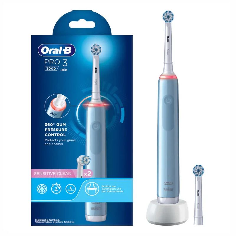 Oral-B Pro 3 3000 Blu spazzolino elettrico ricaricabile + 2 testine di ricambio