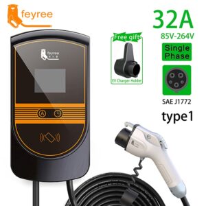 feyree EV Charger J1772 Adapter Type1 Charging Cable 32A 7.6KW EVSE Wallbox Charging Station for Electric Vehicle Car Charger