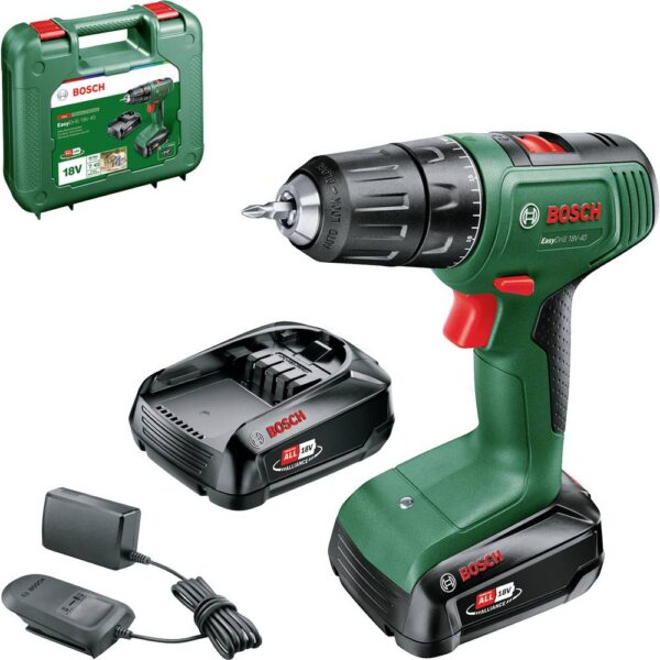 Bosch Home and Garden Bosch 06039D8002 Trapano avvitatore a batteria 18 V 1.5 Ah Li-Ion incl. seconda batteria, incl. caricabatterie, incl. valigia