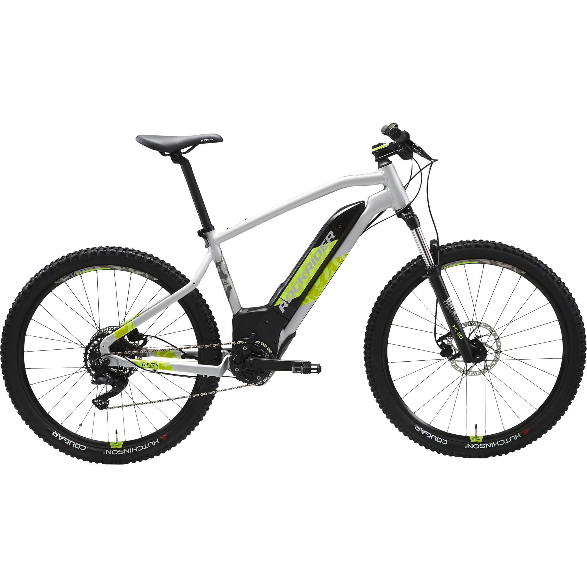 Decathlon | Bici Mtb elettrica a pedalata assistita ROCKRIDER E-ST 520 grigio-giallo 27,5" | Rockrider