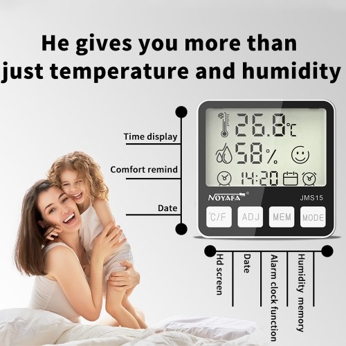 NOYAFA JMS15 LCD Digitale Igrometro Termometro Dual Umidità Temperatura Misuratore Indoor Outdoor Tester Stazione Meteo con Calendario e Sveglia