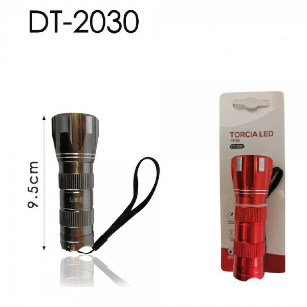 Trade Shop - Mini Torcia Led Elettrica Luce Tascabile Portatile 9.5 Cm Con Gancetto Dt-2030 -