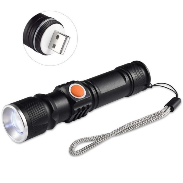Trade Shop - Mini Torcia T6 Led Tascabile Cree Zoom 3 Modalità Ricaricabile Usb Elettrica -