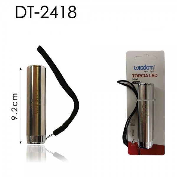 Trade Shop - Set 2 Pezzi Mini Torcia Elettrica Led 9.2cm Tascabile Portatile Campeggi Dt-2418 -