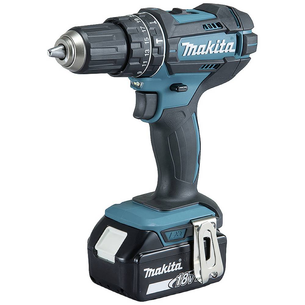 Trapano avvitatore a percussione a batteria a 2 rapporti Makita DHP482JX13 incl. batteria ricaricabile, incl. seconda batteria, incl. caricabatterie, incl.