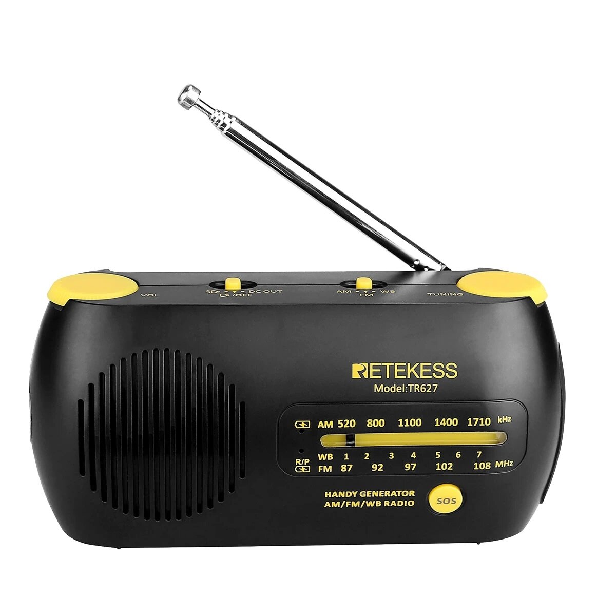 Retekes TR627 Radio Portatile Radio FM AM NOAA Meteo Radio Emergenza SOS Manovella solare ricevitore Con torcia Lettore