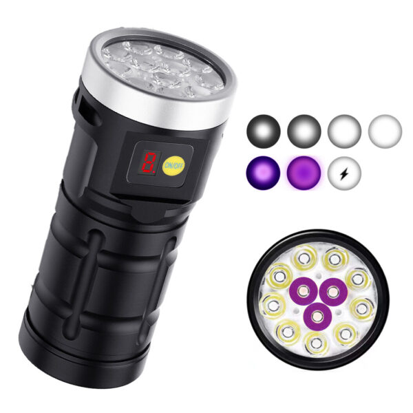 X12 7 modalità GUIDATO con UV/Torcia da caccia a luce gialla Multi GUIDATO 10000lm Potente torcia elettrica con luce ult