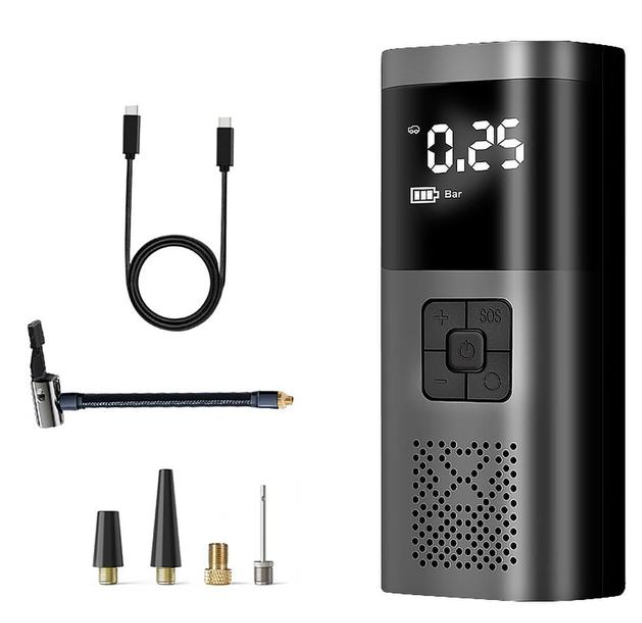 Compressore daria per bici Mini pompa daria elettrica con LED lampada Funzione Power Bank Gonfiatore portatile