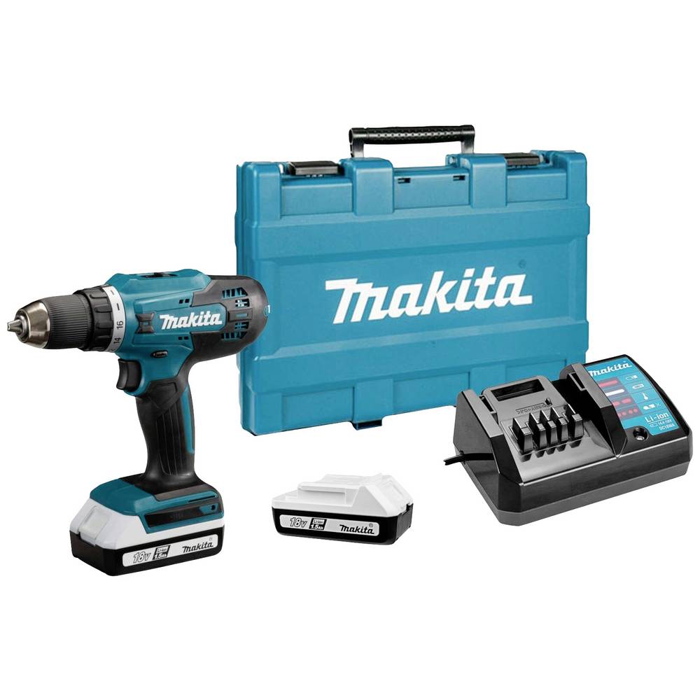 Makita DF488DWE DF488DWE Trapano avvitatore a batteria 18 V 1.5 Ah Li-Ion incl. seconda batteria, incl. caricabatterie