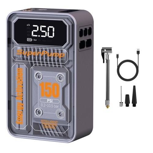 Pompa ad aria per auto 3in1 Gonfiatore per pneumatici per auto elettrica portatile Display digitale con illuminazione a LED Powerbank e funzione di preimpostazione della pressione (tipo batteria al litio)
