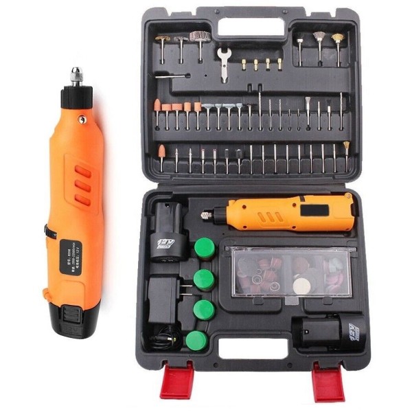 Trade Shop - Mini Trapano Smerigliatrice A Doppia Batteria 12v 2ah Tipo Dremel 148 Accessori
