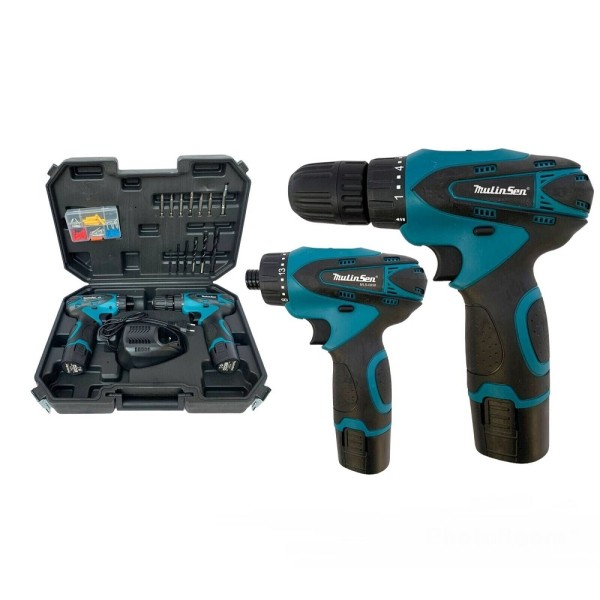 Trade Shop - Set 2 Trapano + Avvitatore A Doppia Batteria Impulsi 18v Mls0061 Con Accessori