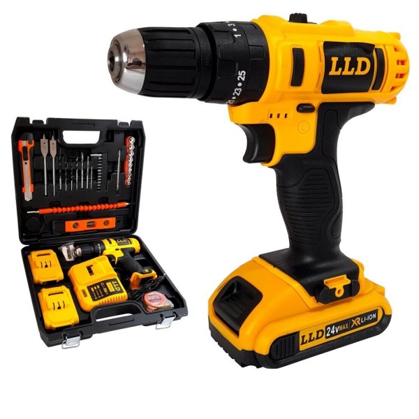 Trade Shop - Trapano Avvitatore A Percussione Doppia Batteria Litio 24v Valigia 16 Accessori