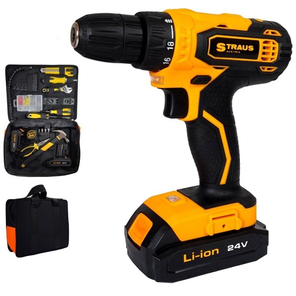 Trade Shop - Trapano Avvitatore Doppia Batteria A Litio 24v + 150 Accessori + Borsa Cd24-152