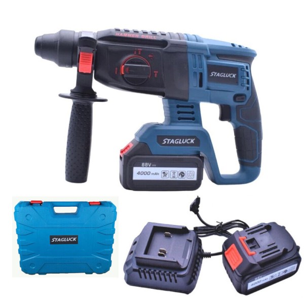 Trade Shop - Trapano Scalpellatore Doppia Batteria Martello Demolitore Sds Plus 4ah 88v