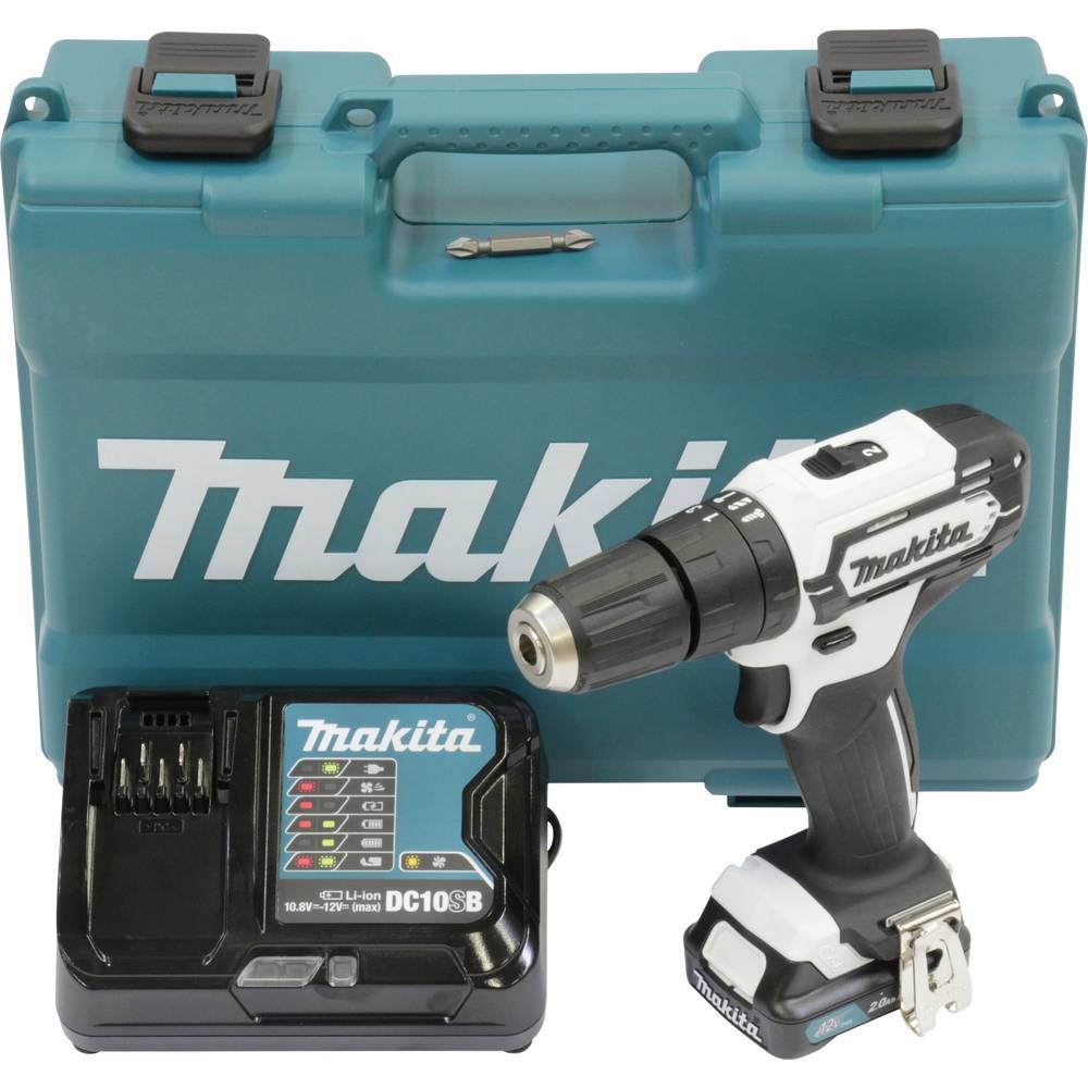 Trapano avvitatore a percussione a batteria a 2 rapporti Makita HP333DSAW incl. batteria ricaricabile, incl. caricabatterie, incl. valigia